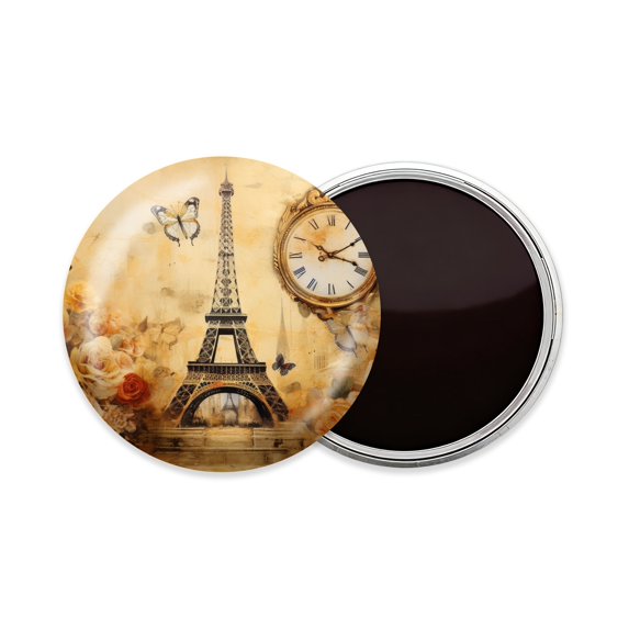 Round Fridge Magnets, 1Pcs 2.2in Cute Refrigerator Magnets Decorative for Whiteboard, Classroom, Locker, Kitchen, Birthday Gifts - Vintage Eiffel Tower with Roses And Butterflies