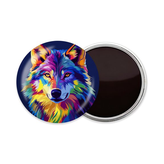 Round Fridge Magnets, 1Pcs 2.2in Cute Refrigerator Magnets Decorative for Whiteboard, Classroom, Locker, Kitchen, Birthday Gifts - Wolf with A Colorful Mane