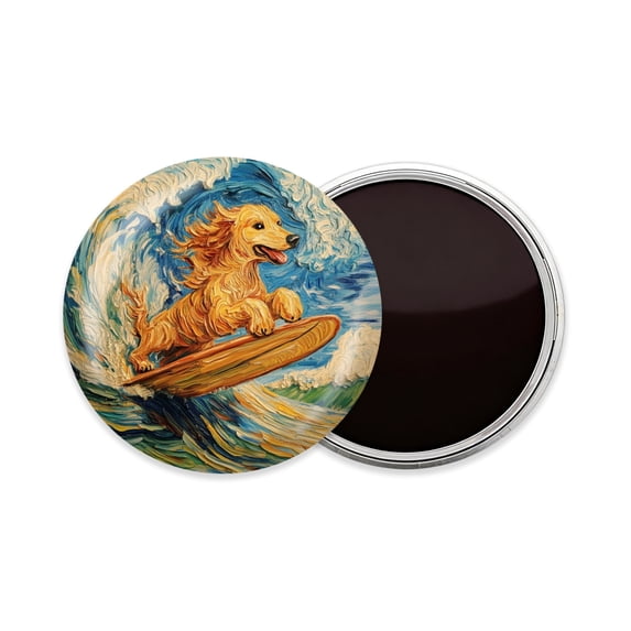 Round Fridge Magnets, 1Pcs 3in Cute Refrigerator Magnets Decorative for Whiteboard, Classroom, Locker, Kitchen, Birthday GiftsAmusing Funny Surfing Dog Design
