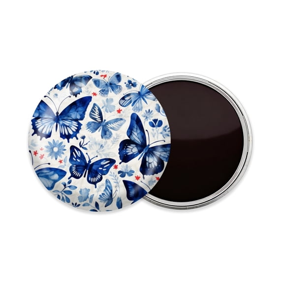 Round Fridge Magnets, 1Pcs 3in Cute Refrigerator Magnets Decorative for Whiteboard, Classroom, Locker, Kitchen, Birthday GiftsBeautiful Butterfly Pattern in White on Fabric