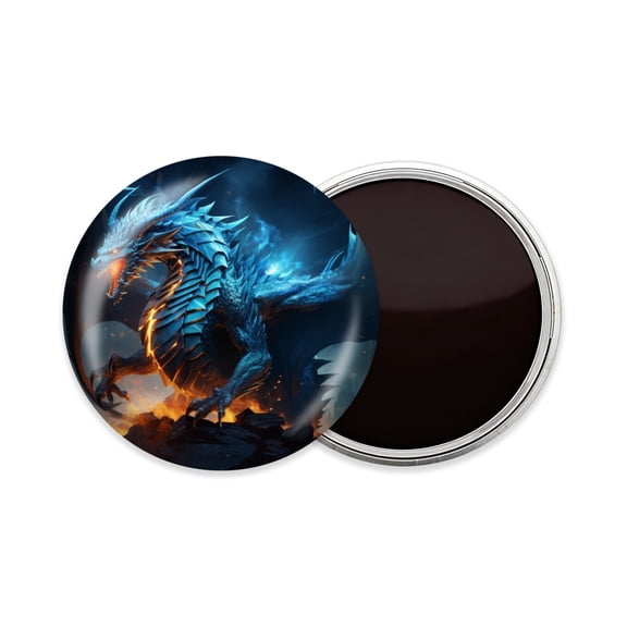 Round Fridge Magnets, 1Pcs 3in Cute Refrigerator Magnets Decorative for Whiteboard, Classroom, Locker, Kitchen, Birthday GiftsBlue Dragon with Glowing Wings And Fiery Breath