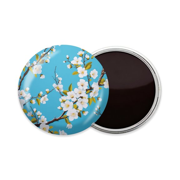 Round Fridge Magnets, 1Pcs 3in Cute Refrigerator Magnets Decorative for Whiteboard, Classroom, Locker, Kitchen, Birthday GiftsHand-Painted White Flowers on Cherry Tree Branches