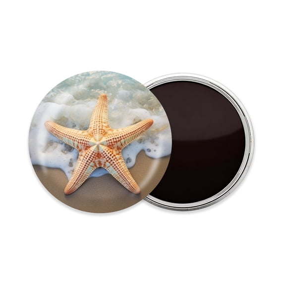 Round Fridge Magnets, 1Pcs 3in Cute Refrigerator Magnets Decorative for Whiteboard, Classroom, Locker, Kitchen, Birthday GiftsStarfish on The Beach with Waves