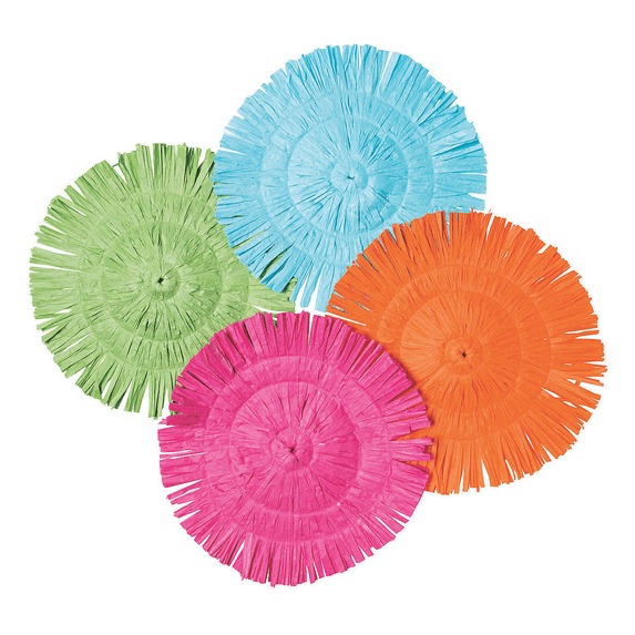 Round Fringe Bright Luau Placemats, Party Supplies, Luau, 12 Pieces