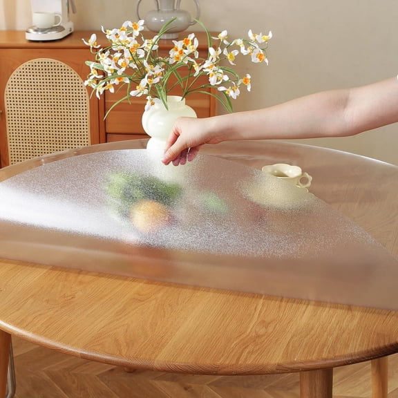Round Frosted Table Cover Protector 54 Inch, 2mm Thick Table Protector for Dining Room, Waterproof Plastic Cover PVC Vinyl Tablecloth, Circle Tabletop Protective Pad for Furnture Surface