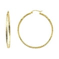 thumbnail image 1 of Round Full Diamond Cut Hollow Hoops Square Tube Earrings Fashion 14k Yellow Gold Genuine 34mm x 34mm, 1 of 1