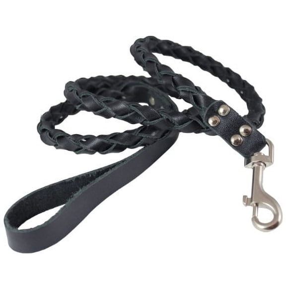 Round Fully Braided Genuine Leather Dog Leash, 4 Ft x 5/8" (15mm), Medium Breeds