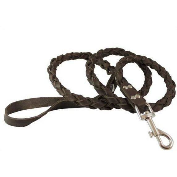 Round Fully Braided Genuine Leather Dog Leash, 4 Ft x 5/8" (15mm), Medium Breeds