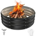 thumbnail image 1 of Round Galvanized Fire Pit Ring/Fire Ring - Foldable, Great for Outdoor Parties and Bonfires in Yards/Gardens/Parks/Beach (Black + Gray), 1 of 7