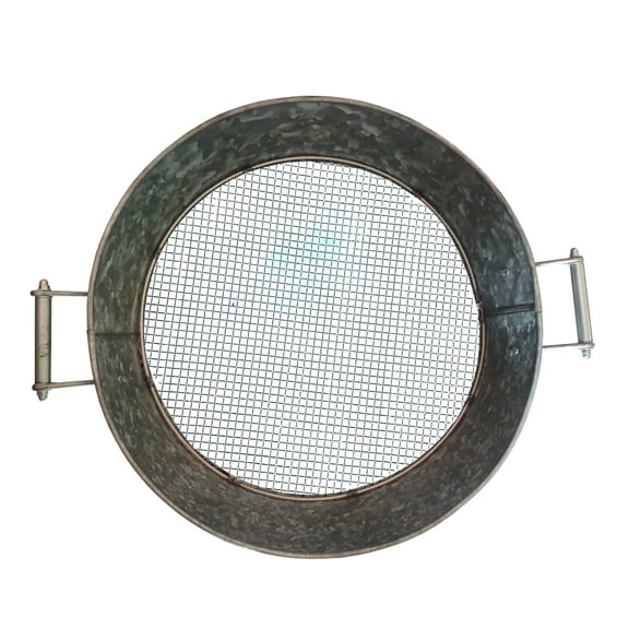 Round Galvanized Steel Compost Sifter with Wire Mesh Design Base Antique Silver - Saltoro Sherpi