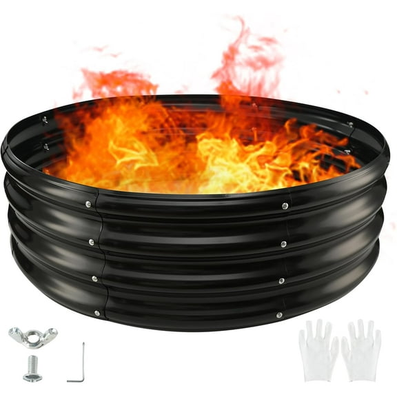 Round Galvanized Steel Fire Ring Pit for Backyard, Camping, Bonfire; Round Steel Raised Garden Bed Kit, Metal Raised Garden Box for Outdoor Gardening and Planting