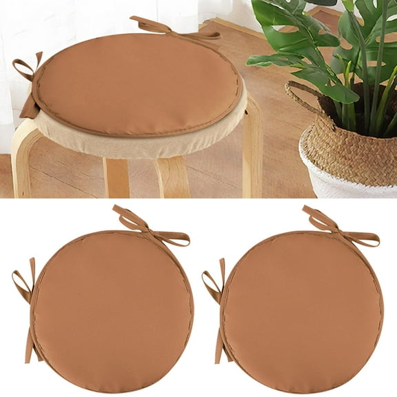 Round Garden Chair Pads Seat Cushion for Outdoor Bistros Stool Patio Dining Room, 2pcs, Brown, Diameter 38cm