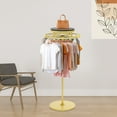 thumbnail image 1 of Round Garment Rack, 360° Rotatable Clothing Rack with Wheels and Topper, Floor Standing Retail Clothing Rack for Bedrooms Boutiques Commercial Shop (Black, Gold), 1 of 20