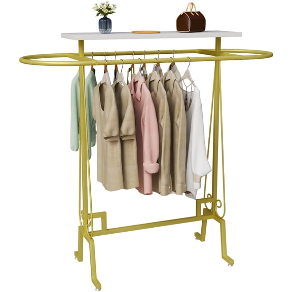 Round Garment Rack, Floor Standing Metal Clothing Rack, Large Clothing Display Rack Oval Iron Clothing Hanging Rack for Hanging Clothes, for Bedrooms Boutiques Laundry Room