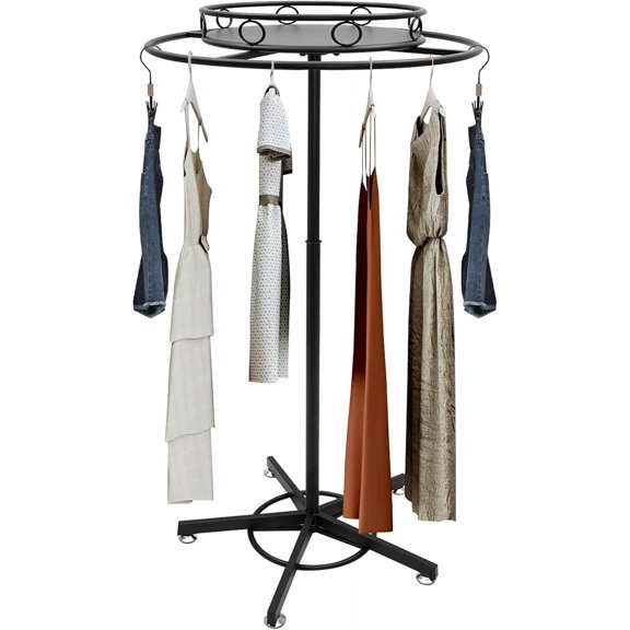 Round Garment Rack Freestanding Rotatable Clothes Rack Adjustable Height Multi-Purpose Floor-Standing Clothing Rack for Clothes Storage Retail Display Stand
