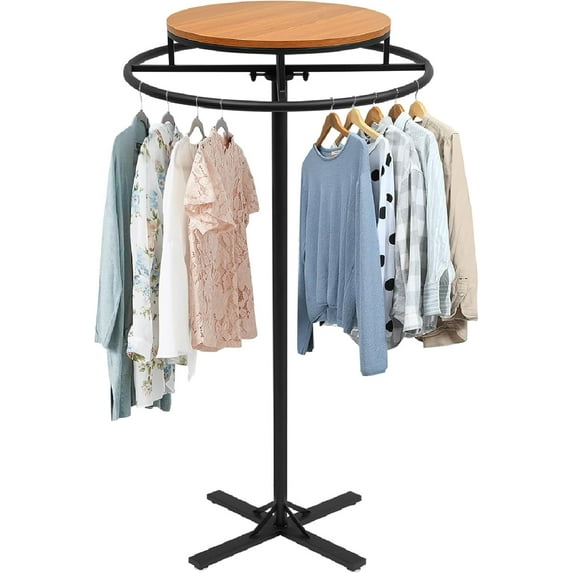 Round Garment Racks for Hanging Clothes 360° Rotary Clothes Display Rack 27.56" Diameter Freestanding Retail Display Stand Commercial Clothing Organizer Clothes Shelf for Retail Boutiques (Black)