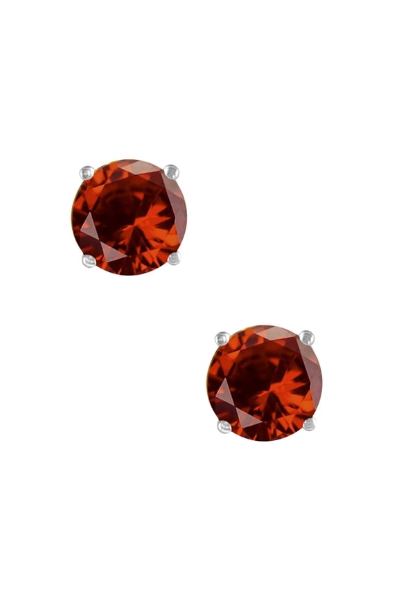 Round Garnet Earrings in Sterling Silver ( 7 mm )
