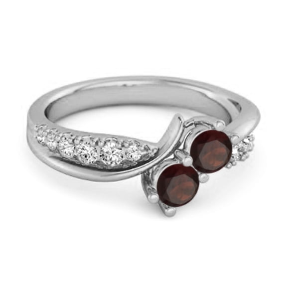 Round Garnet Two Stone Swirl 925 Sterling Silver Anniversary Mother's Day Gift Ring