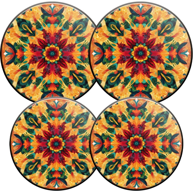 Round Gas Stove Burner Covers, Retro Floral Boho Style Gas Stove Burner Covers Set of 4 for Dining Room Cooktop Decorative, Kitchen Decor, 8 Inches and 10 Inches