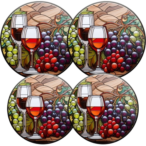 Round Gas Stove Burner Covers Set of 4, Red Wine with Grapes Electric Stove Burner Covers Range Top for Expanding Counter Space for Kitchen, 8 Inches and 10 Inches
