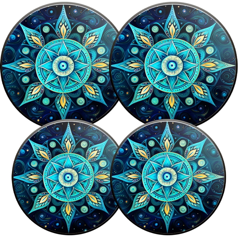 Round Gas Stove Burner Covers Set of 4, Teal Mandala-like Star with Swirls and Spirals Electric Stove Burner Covers Range Top for Expanding Counter Space for Kitchen, 8 Inches and 10 Inches
