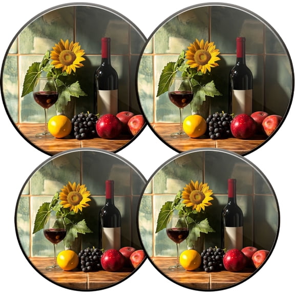 Round Gas Stove Burner Covers, Wine and Sunflower Gas Stove Burner Covers Set of 4 for Dining Room Cooktop Decorative, Kitchen Decor, 8 Inches and 10 Inches