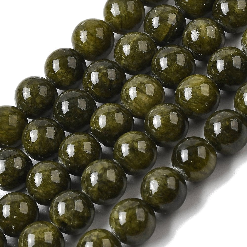 Round Gemstone Beads Natural Serpentine/Green Lace Stone Dark Green 10mm Hole: 1mm 40pcs/strand 16 inch