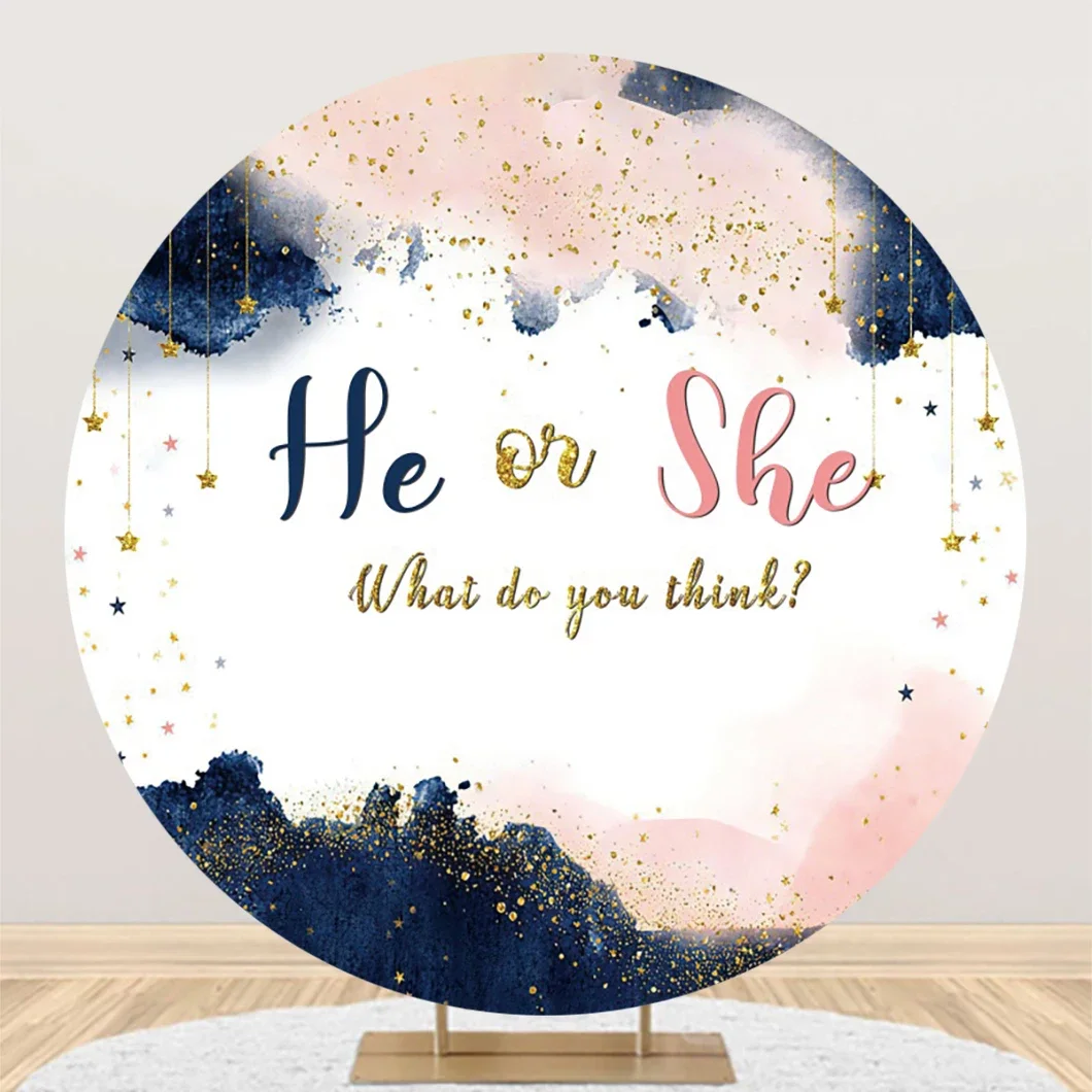 Floral Pumpkin He Or She Round Gender Reveal Backdrop