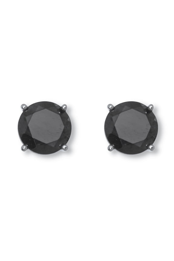 Round Genuine Black Spinel Sterling Silver Stud Earrings