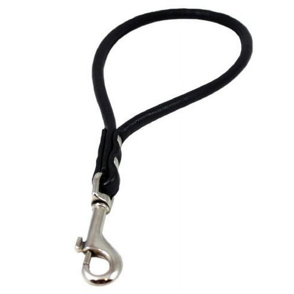 Round Genuine Rolled Handle Leather Dog Short Leash 12" Long 3/8" Wide Black for Medium Breeds