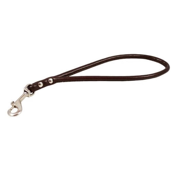 Round Genuine Rolled Handle Leather Dog Short Leash 12" Long 3/8" Wide Brown for Medium Breeds