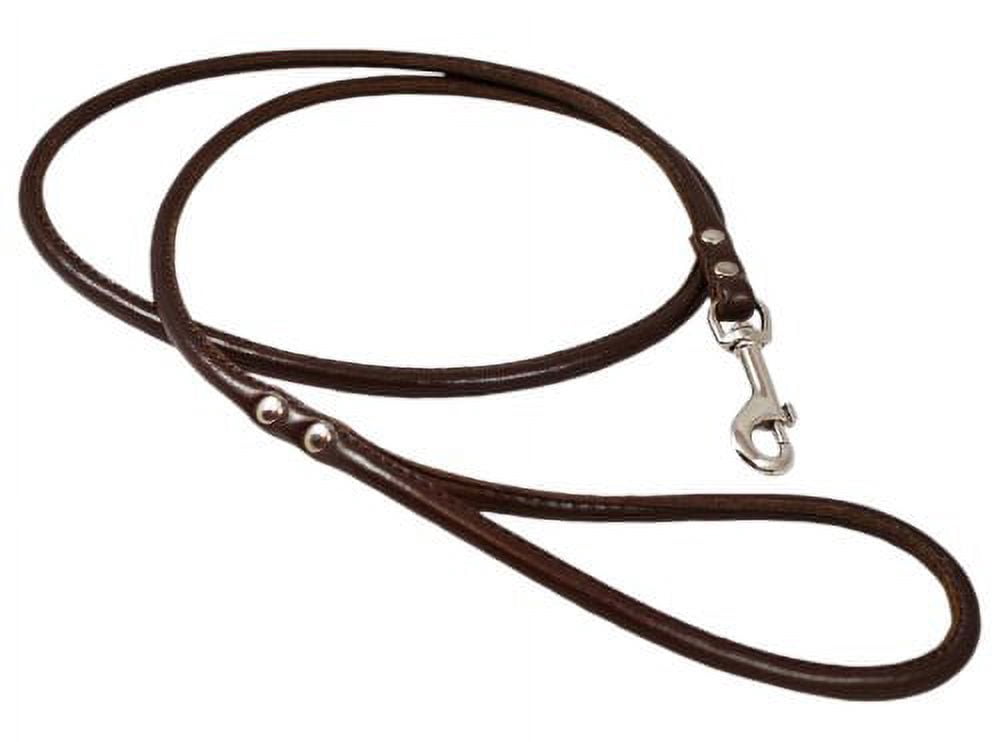 Round Genuine Rolled Leather Dog Leash 52" Long 3/8" Wide Brown for Medium Breeds
