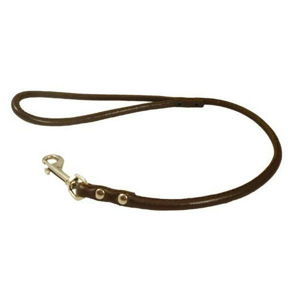 Round Genuine Rolled Leather Dog Short Leash 24" Long 3/8" Wide Brown for Medium Breeds