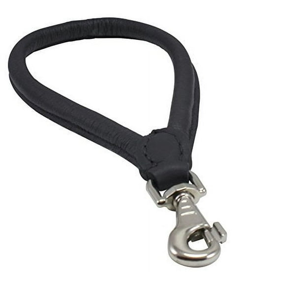Round Genuine Rolled Leather Dog Short Traffic Leash 13" Long 1/2" Diam Lead (Black)