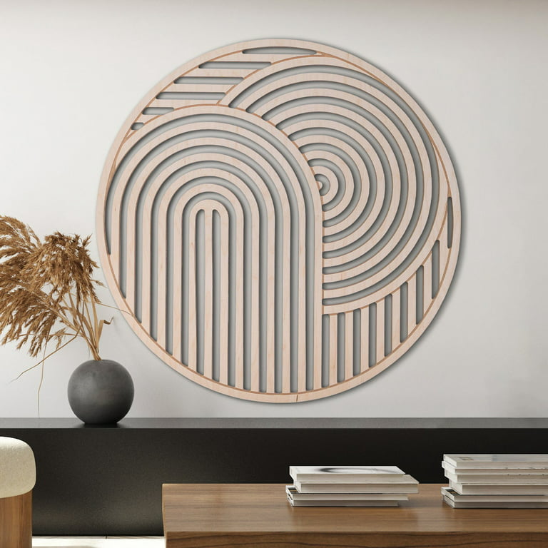 Round Geometric Wood Wall Art- Large Abstract Wooden Wall Art- Moden Wooden  Wall Hanging- Boho Wood Wall Decor Panel- Rustic Wood Wall Panel