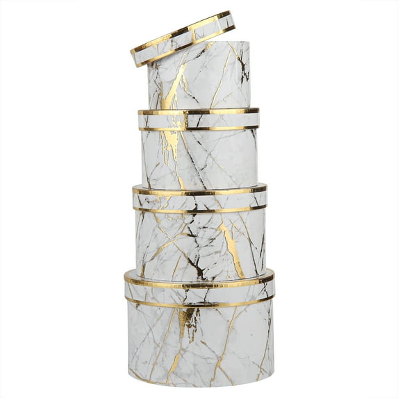 Round Gift Boxes with Lids Set of 4 Gold and White Marble Color Nesting Gift Boxes for Presents Birthday Wedding Valentines Christmas Party Favor Boxes