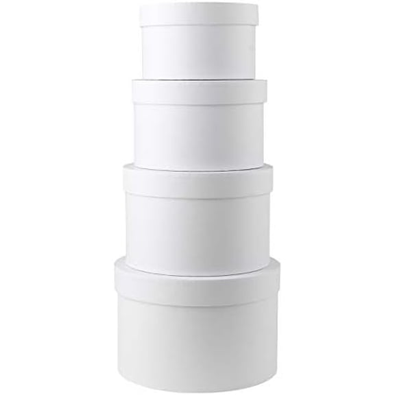 Round Gift Boxes with Lids Set of 4 White Gift Box Assorted Sizes Nesting Gift Boxes for Presents Birthday Bridesmaid Wedding Valentines Christmas Party Favor Boxes