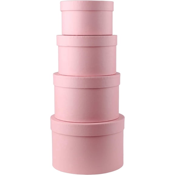Round Gift Boxes with Set of 4 Pink Gift Box Assorted Sizes Nesting Gift Boxes for Presents Birthday Bridesmaid Wedding Valentines Christmas Party Favor Boxes
