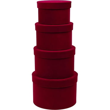 Round Gift Boxes with Lids Velvet Nesting Red Gifts Box for Presents Set of 4