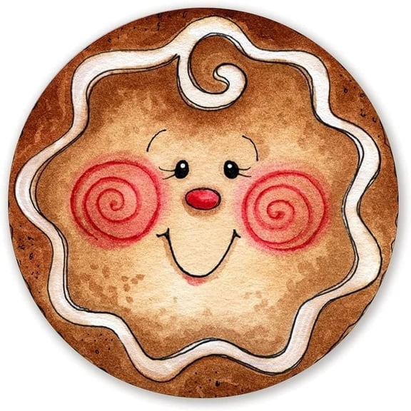 Round Gingerbread Face Metal Tin Sign Funny Novelty Christmas Wall Decor 8" x 8"