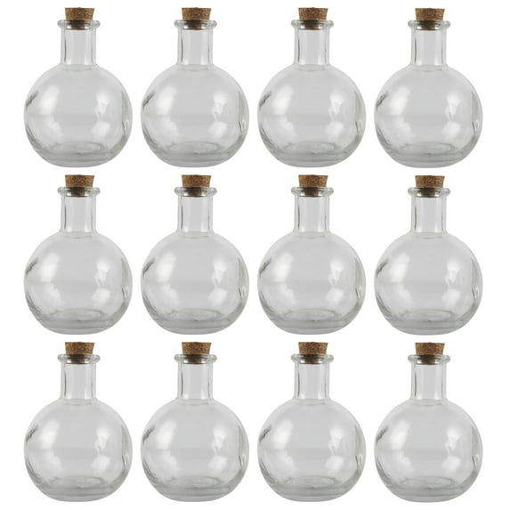 Round Glass Bottle with Cork by Ashland - Decorative Jar for Weddings - Parties - Home Decor - Arts & Crafts - Bulk 12 Pack