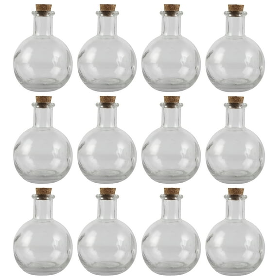 Round Glass Bottle with Cork by Ashland - Decorative Jar for Weddings - Parties - Home Decor - Arts & Crafts - Bulk 12 Pack
