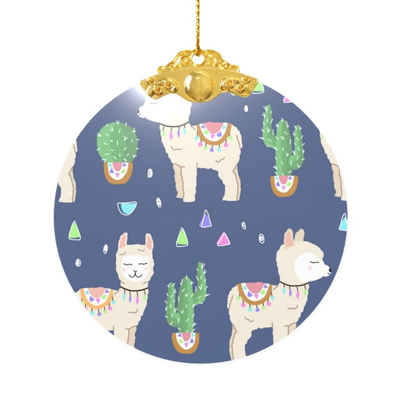 Round Glass Christmas Ornament Holiday Hanging Decor for Tree, Home, Gift, Cute Alpaca Cactus Peru Llama
