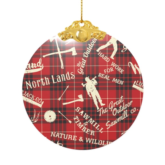 Round Glass Christmas Ornament Holiday Hanging Decor for Tree, Home, Gift, Lumberjack Woodsman North