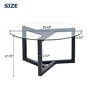 Round Glass Coffee Table Modern Cocktail Table Easy Assembly with Tempered Glass Top & Sturdy Wood Base (Black)