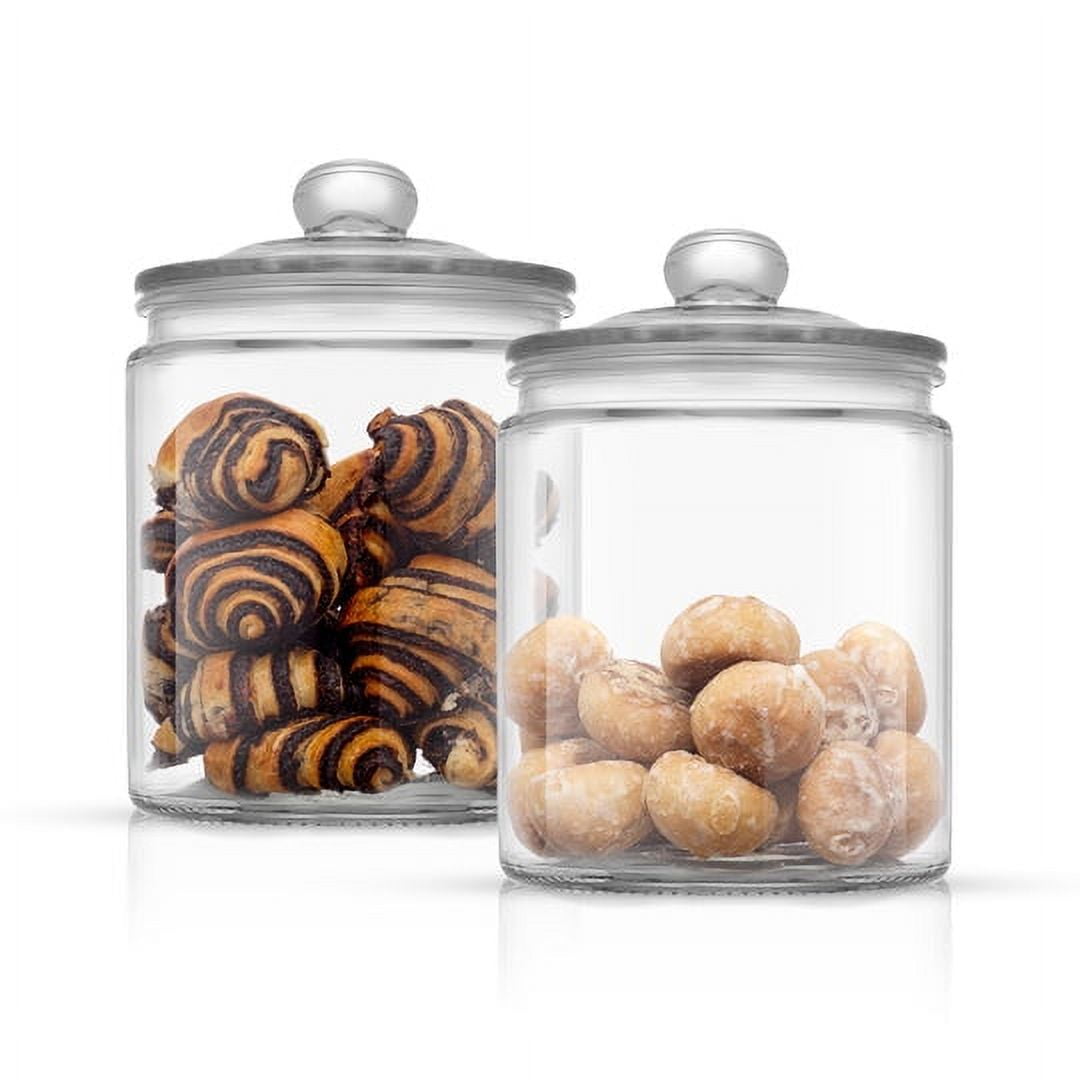 Round Glass Cookie Jars with Lids Set of 2 Glass Storage Containers