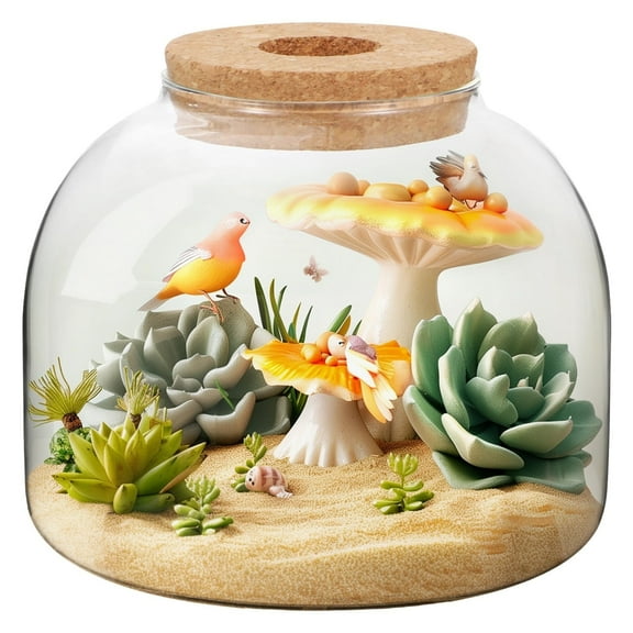 Round Glass Cork Bottle, Small Fish Bowl, Tabletop Glass Succulent Plant Terrarium, Moss Ball Bud Vase with Cork Lid, Candy Cookie Jar, Hydroponic Plants Container for Home Office Decor