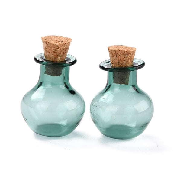 Round Glass Cork Bottles Ornament Glass Empty Wishing Bottles DIY Vials for Pendant Decorations Dark Cyan 1.8x2.3cm DIY
