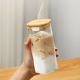 thumbnail image 1 of Round Glass Cups with Bamboo Lid and Straw, Portable Iced Coffee Glass Drinking Cup, Clear Straight Tumbler, Reusable Glass Drinkware for Daily Hydration, Iced Coffee, Beverages, 2.4*5.5 inch, 1 of 9