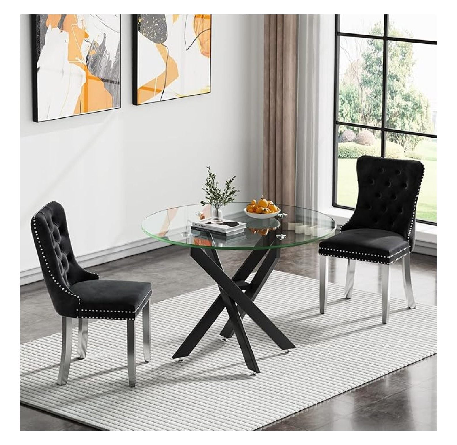 Round Glass Dining Table,Glass Dining Room Table with Metal Legs ...